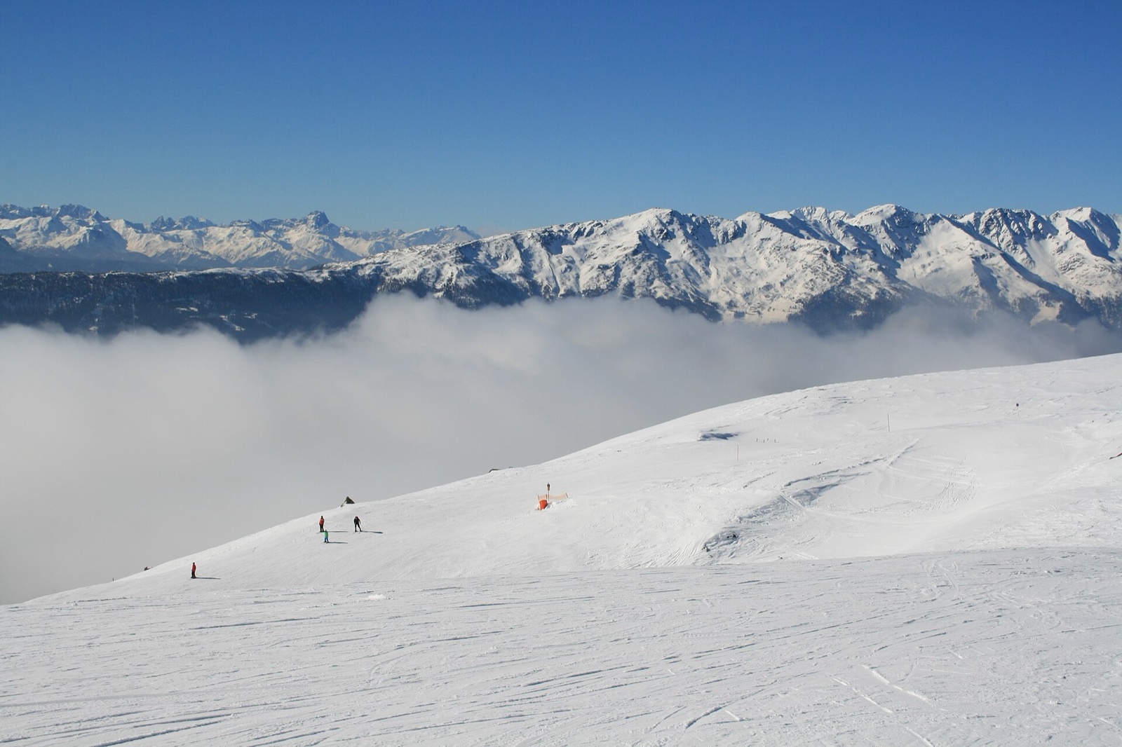 Alpine Wiesen und Bergketten am Zettersfeld oberhalb von Lienz